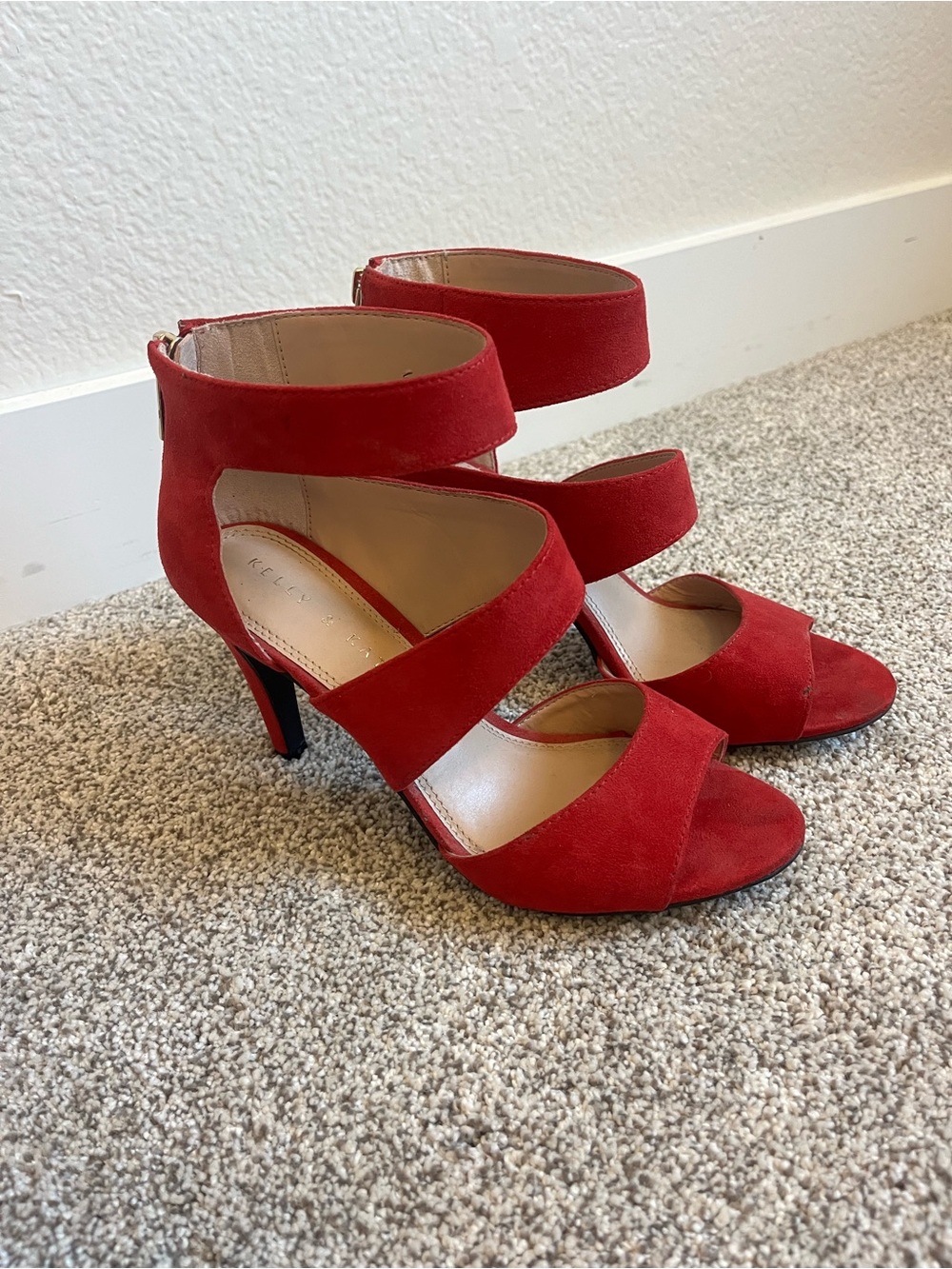 Kelly & Katie Red Suede Multi-Strap High Heel Sandals